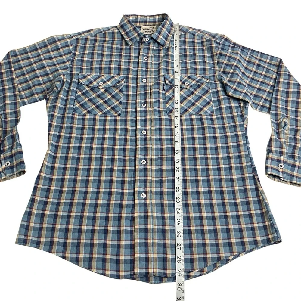 Vintage 80s‎ 90s Levi's Shirt Mens M Plaid Flap Pocket Button Western Rockabilly